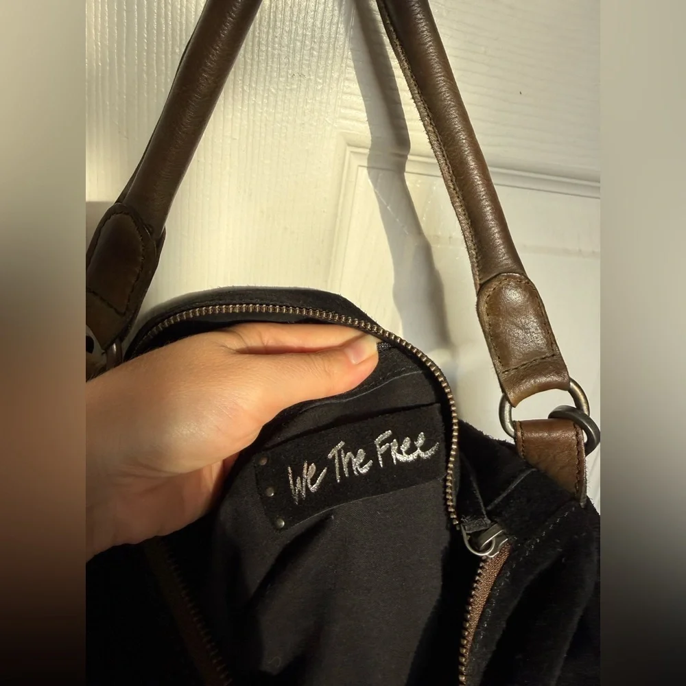 NWT Free People 100% leather suede Black Bag with two handles
